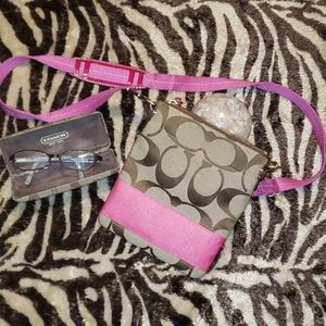 Coach SwingBack Brown & Pink Signature Crossbody